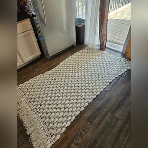 Boho Crochet Knit Blanket Afgan White Tassles 48x82 Twin Throw